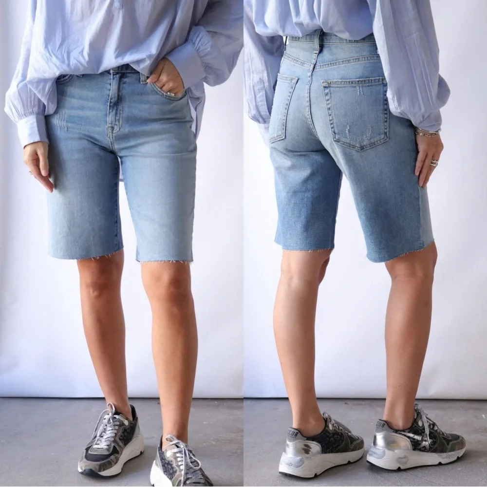 Nwt Nili Lotan Boyfriend Bermuda Shorts Light Blue Wash Size 27